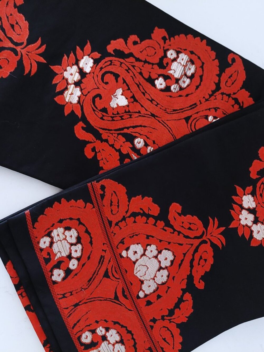 Vintage Fukuro Rotutso Obi Japanese Kimono Belt Jacquard Hosoge Paisley
